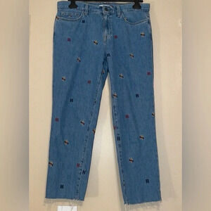 Tommy Hilfiger women’s jeans 10 cropped trend embroider blue red logo new denim